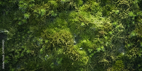 Lush green moss carpets the forest floor and stones, creating a vibrant natural backdrop