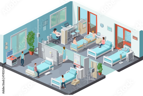 hospital interior isometric vector flat isolated illustration