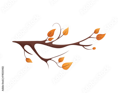 Autumn attribute of colorful set. This branch adorned with orange leaves create a charming nature-inspired scene against a white backdrop. Vector illustration.