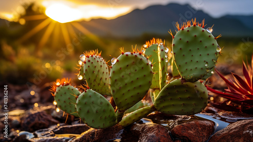 Arizona Sunrise: Landscape Photography of Cactus Awash with Morning Dew in the Desert