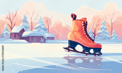 Ice skates slides ice skating on rink figure skating winter sport active leisure activity vector illustration
