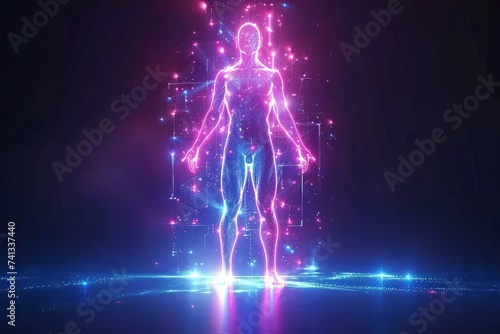 Futuristic hologram of human form with shimmering lights