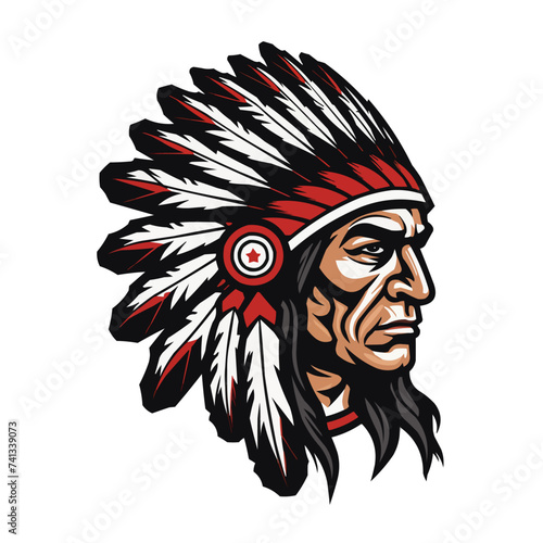 Indian Man Logo vintage style chief Apache mascot design character black and wahite silhouette vector illustration