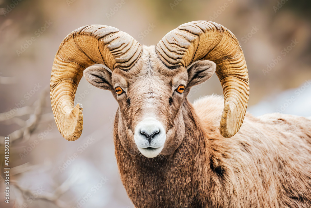 Bighorn sheep Ovis canadensis standing and looking ahead, World Wildlife Day, March Bighorn sheep Ovis canadensis standing and looking ahead, World Wildlife Day, March