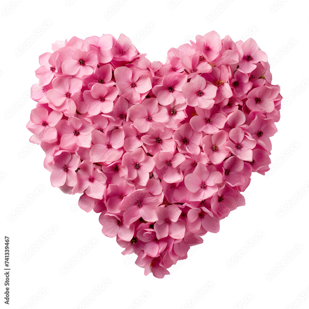 Fototapeta premium Pink Floral Heart Shape Arrangement Isolated on White Background