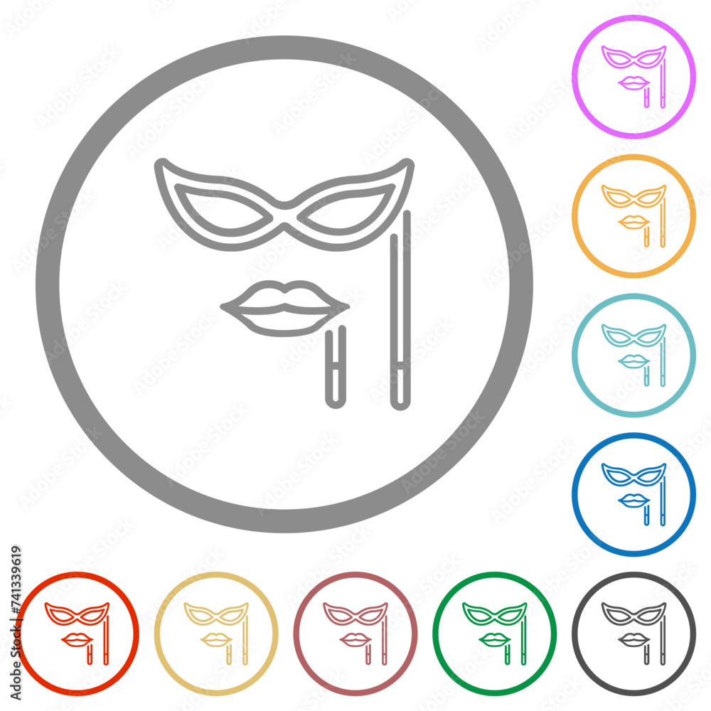 Woman masquerade mask with stick outline flat icons with outlines Woman masquerade mask with stick outline flat icons with outlines