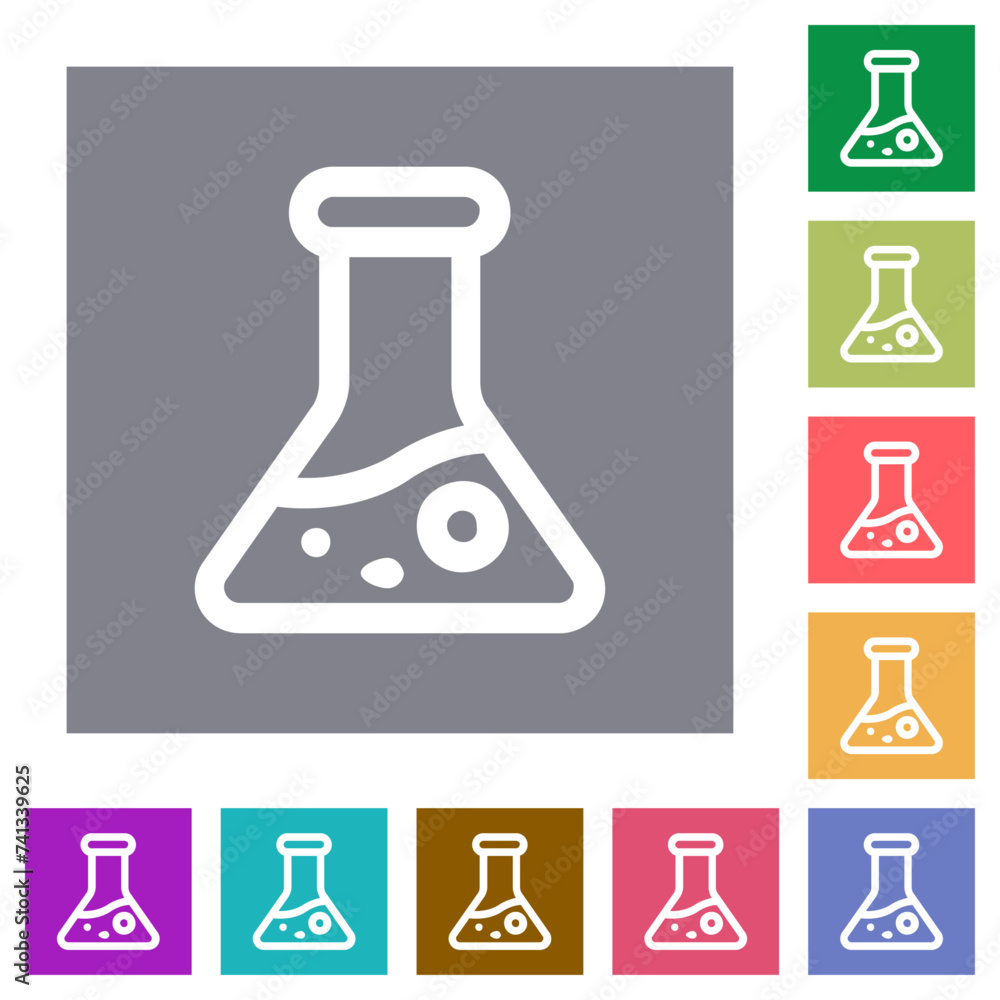 Lab flask with liquid outline square flat icons Lab flask with liquid outline square flat icons