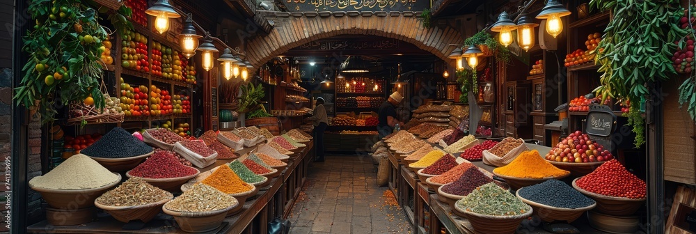 Fototapeta premium A Vibrant And Bustling Istanbul Bazaar, Background Image, Background For Banner, HD