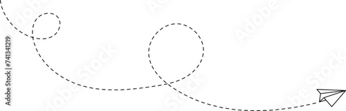 Paper plane with dotted line. Travel symbol. Origami paper airplane, isolated vector illustration.