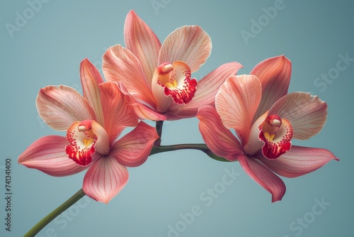 Artistic composition of exotic orchids against a minimalist background  highlighting the unique shapes and colors for magazine publication