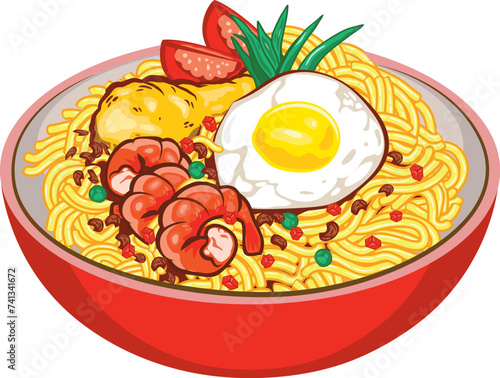 noodles bowl cartoon vector illustration, noodle vector, serving instant noodle cartoon