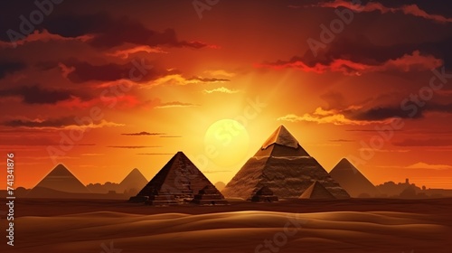 Fantasy on the Horizon  Sunset Majesty over Cairo s Golden Pyramids