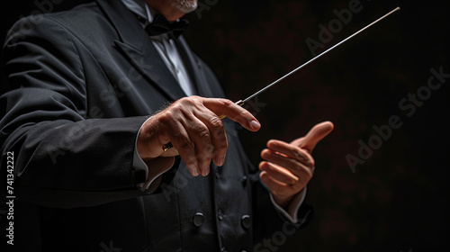 Conducting involves guiding a musical performance, such as directing an orchestral or choral concert. photo