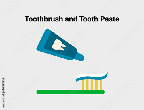 Toothbrush and toothpaste flat illustration. Dentistry and orthodontics vector illustration. Dental clinic services, stomatology, dentistry, orthodontics, oral health care and hygiene vector.