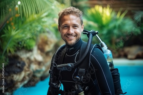 Portrait of happy male scuba diver looking at camera and smiling © Nerea