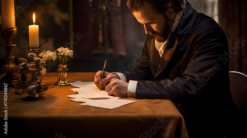 Closeup of senior man writing letter