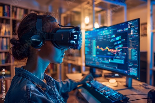 Virtuelle Dimensionen: Junge Frau erkundet mit VR-Brille