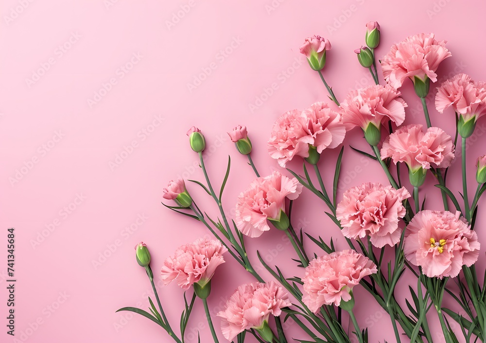Pink Carnations Arranged Neatly Against a Pink Background for a Floral Display