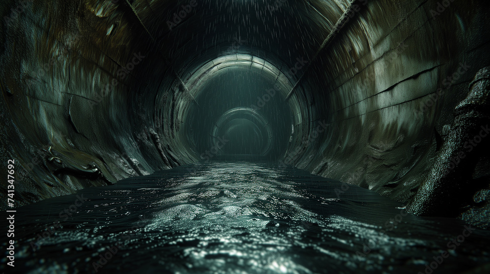 tunnel with water - obrazy, fototapety, plakaty 