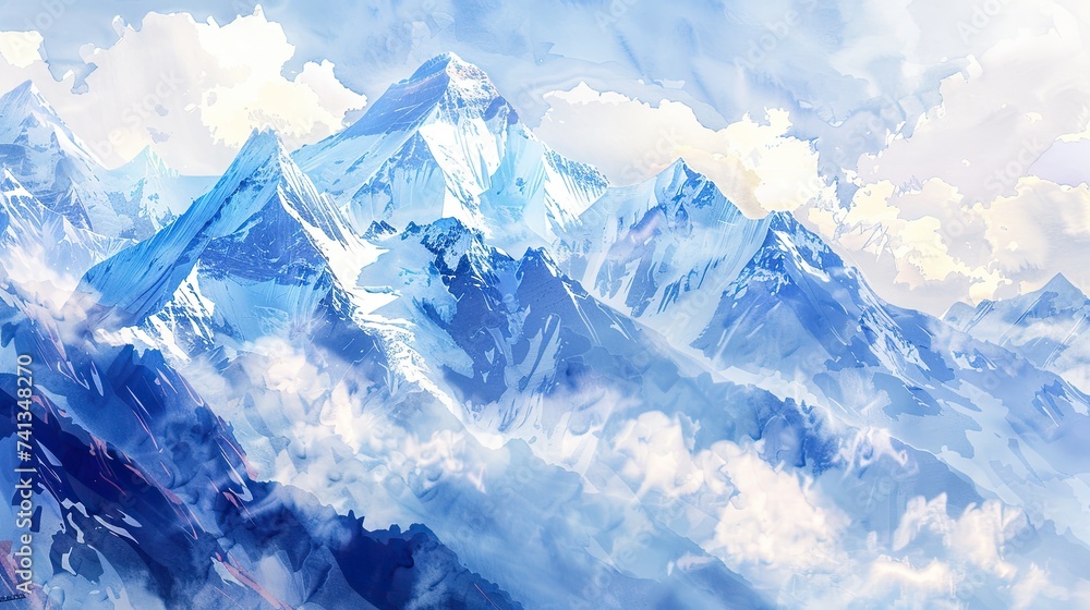 Obraz premium Hand painted watercolors of the high Himalayan mountains.