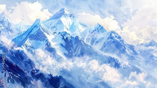 Hand painted watercolors of the high Himalayan mountains. © Ramon Grosso