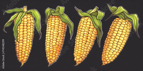 An image of corn on a white background, in a hand-drawn style, ideal for use in menus, websites, or logos. photo