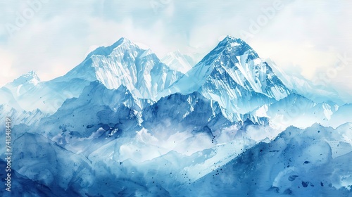 Hand painted watercolors of the high Himalayan mountains. © Ramon Grosso