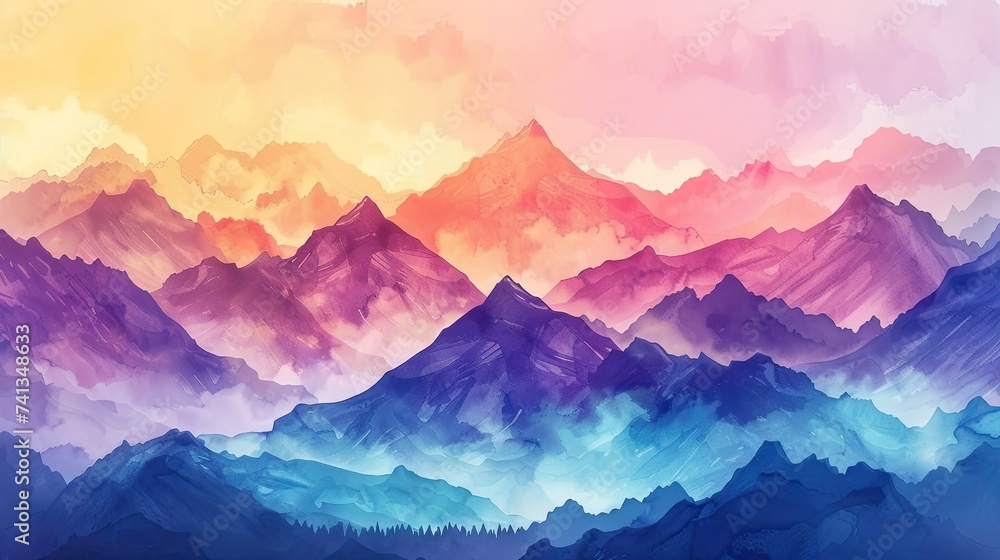 Hand painted watercolors of the high Himalayan mountains. - obrazy, fototapety, plakaty 