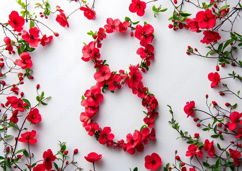 Red Floral Arrangement in the Shape of Number 8 on a White Background