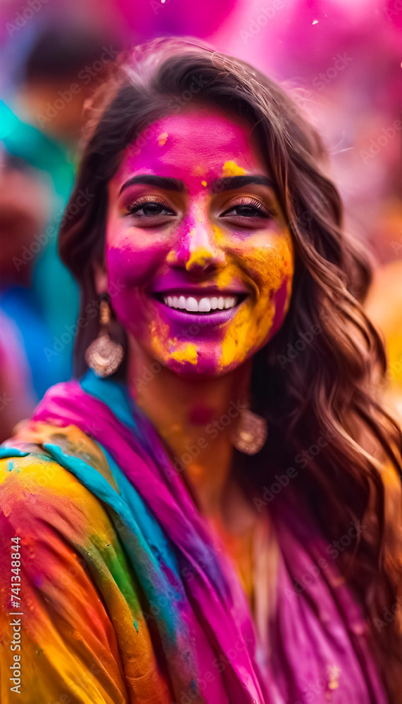 AI Generative illustration of a traditional Holi Festival of Colour scene