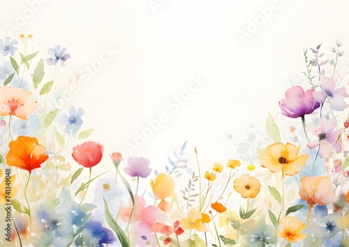 Colorful Flowers Painting on White Background