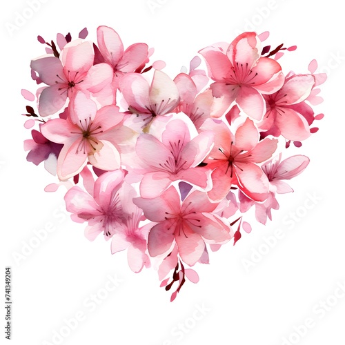 Pink Watercolor Floral Heart Illustration on White Background