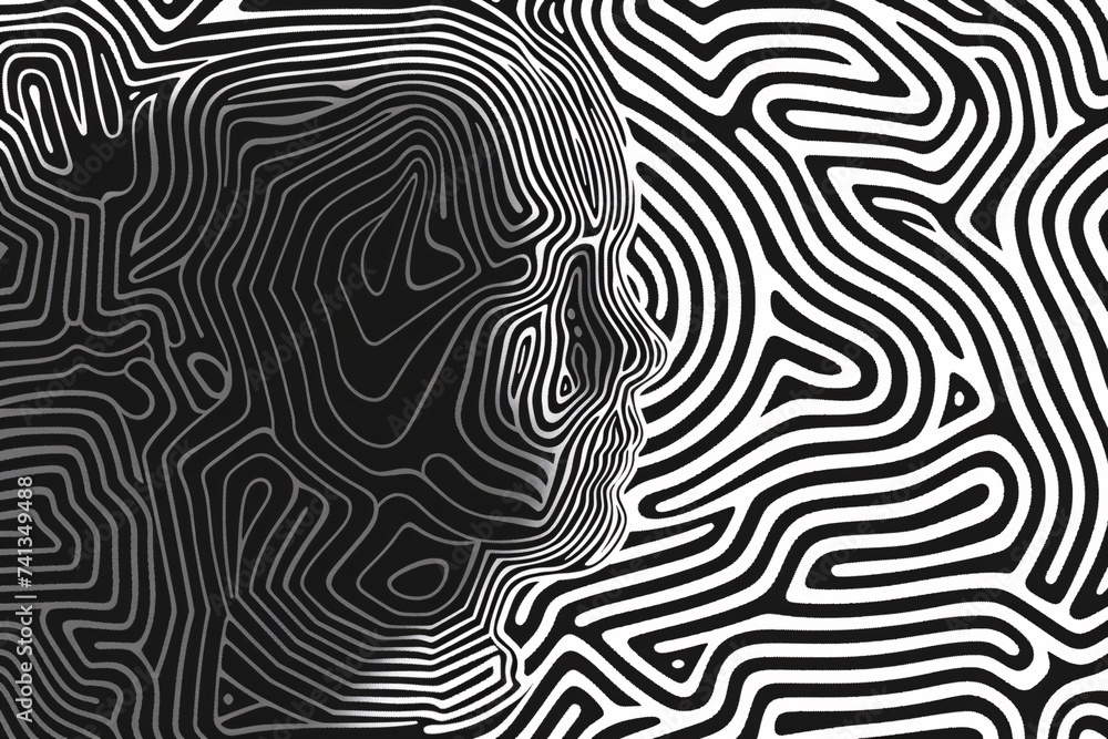 Abstract depiction of human head and circular labyrinth. Abstract depiction of human head and circular labyrinth.