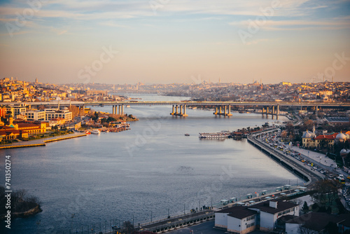View of Golden Horn seen from Pierre Loti Hill in Eyup district in Istanbul, Turkey. photo