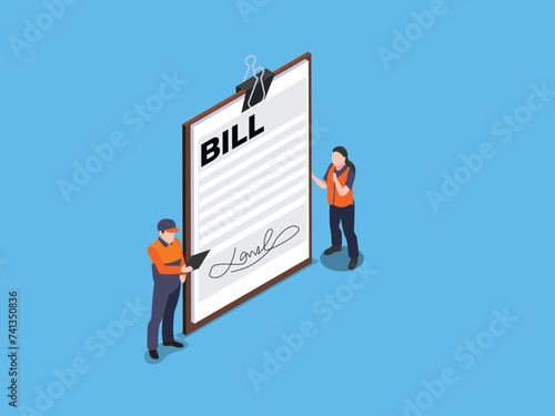 Couriers Delivery bill with signature 3d isometric vector illustration