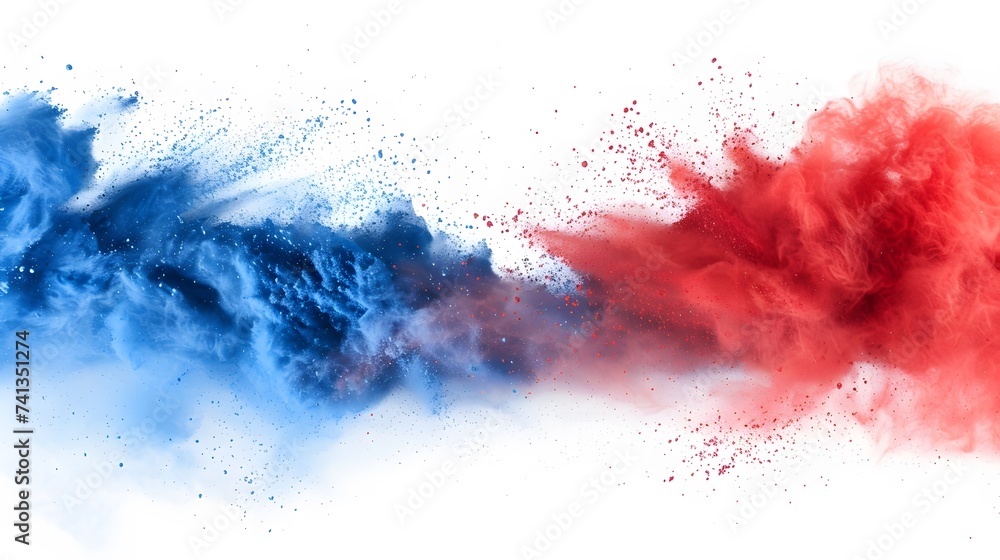 A Red and Blue Watercolor explosion splash of paint on a white background.