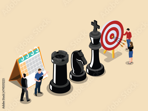 strategy planning, goal-oriented planning, successful business 3d isometric vector illustration