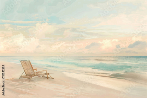 A tranquil beach scene under pastel skies