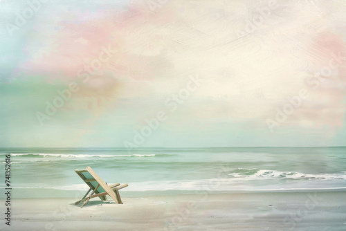 A tranquil beach scene under pastel skies