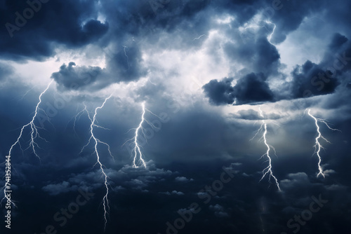 beautiful stormy sky with lightning and dark cumulus clouds aerial view for abstract background