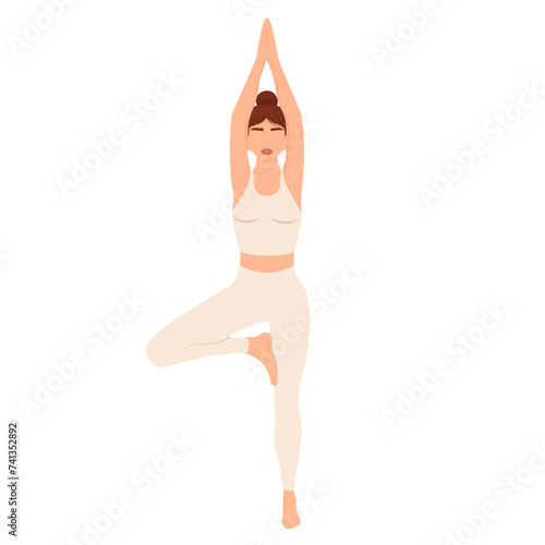 light-skinned girl, yoga, asanas,  tree poseyoga tree pose
