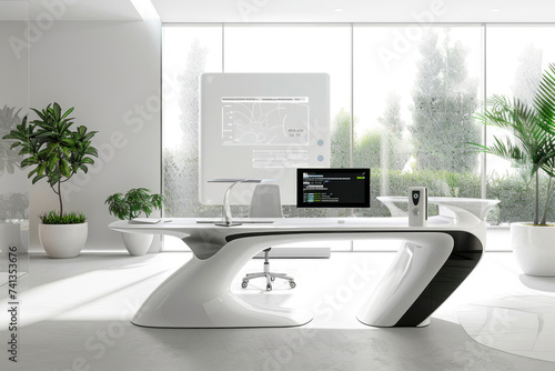 A minimalist  tech-driven home office space