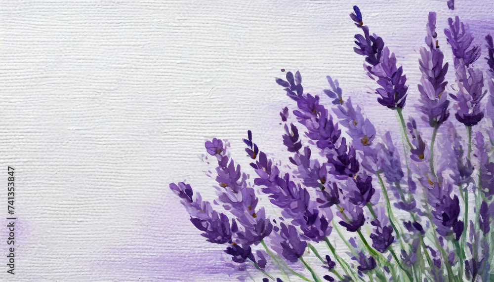 Obraz premium Oil painting of a Lavender pure white background canvas, copyspace on a side