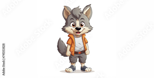 Cute cartoon wolf in a white t-shirt and shorts.Cute cartoon wolf isolated on a white background. 3d rendering © Kashif Ali 72