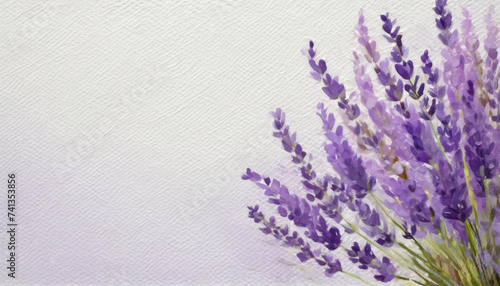 Oil painting of a Lavender pure white background canvas, copyspace on a side