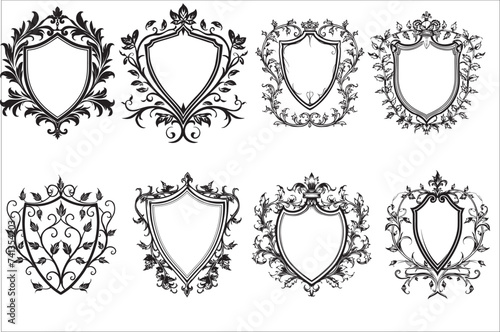 Heraldic shield and Vintage shield silhouette on a white background.