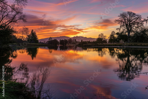 A mesmerizing sunset over a tranquil lake © Venka