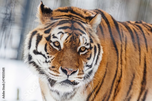 Fototapeta Naklejka Na Ścianę i Meble -  Close-up of tiger face in winter