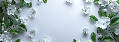 white flower frame on white background