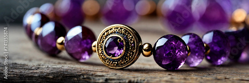 beautiful bracelet with amethyst. Selective focus. photo